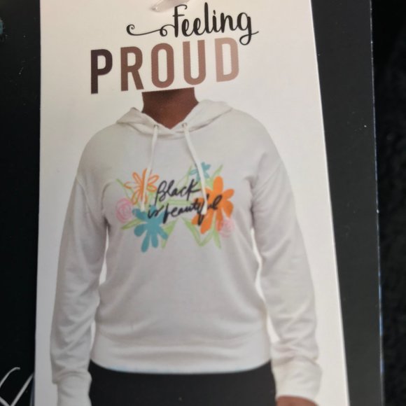 NWT Feeling Proud brand "Black is beautiful" white hoodie floral design - Picture 1 of 6